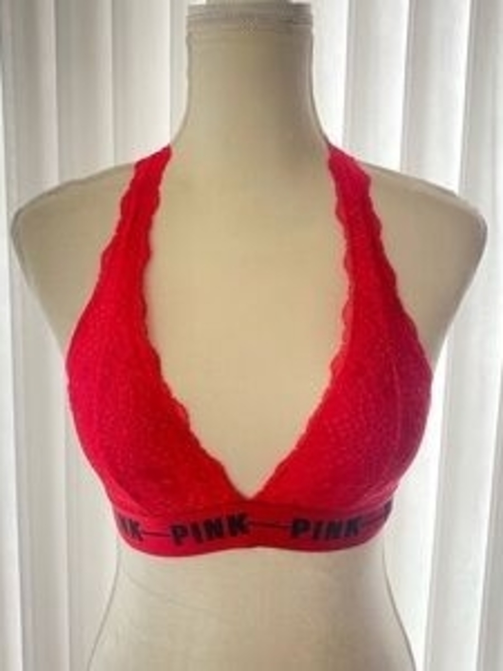 PINK Victoria's Secret Red Lace Halter Bralette with Branded Underband